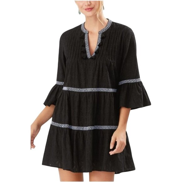 Tommy Bahama Cotton Clip Embroidered Tiered Tassel Cotton Dress Bohemian Size L - Picture 1 of 10